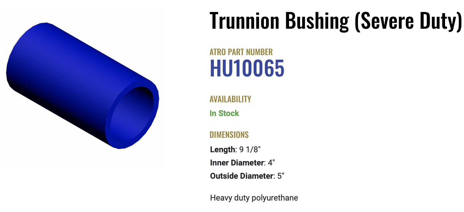 Atro Polyurethane Sever Duty Hutch Trunnion Bushing HU10065 