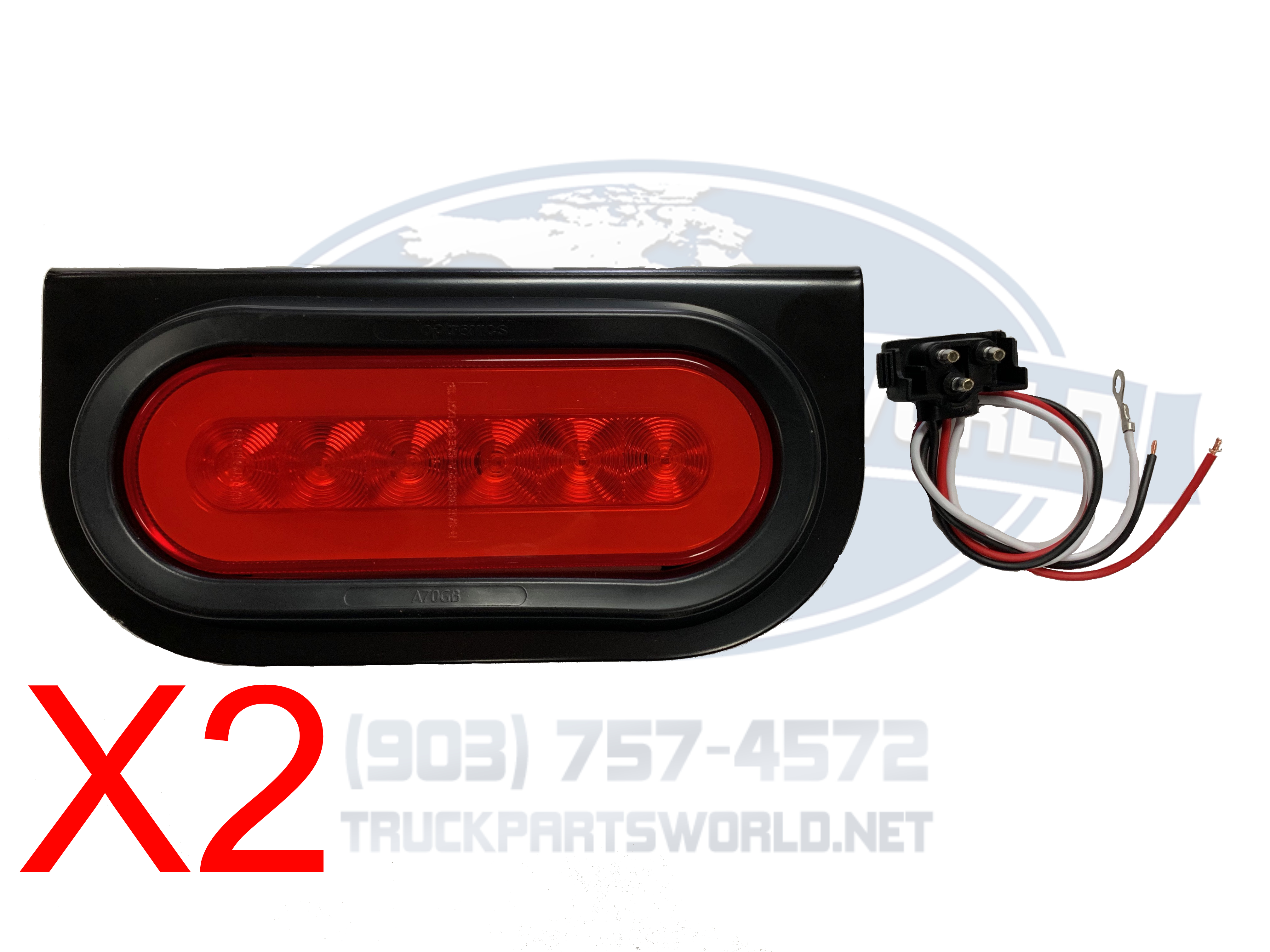 2 Red 6" Oval LED Trailer Stop/Turn/Tail Lights Surface Mount Chrome 24029 
