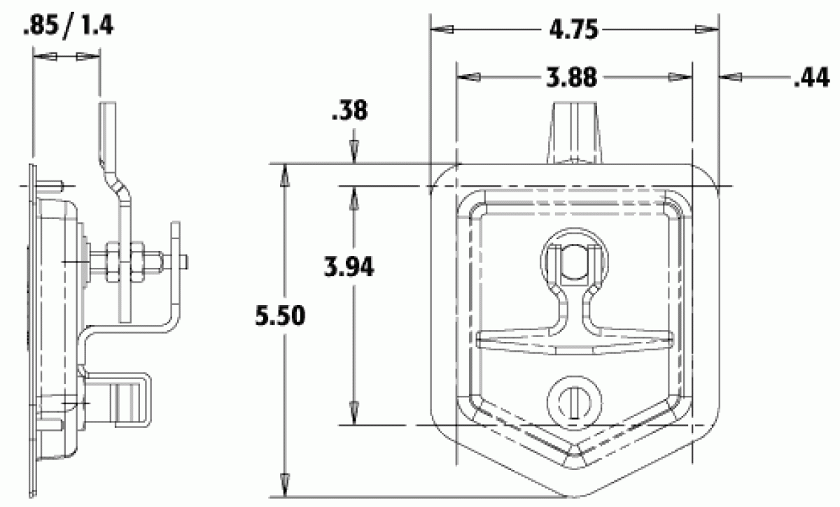 Single latch point folding T Handle Latch w/Blind Studs, Gasket and Cylinder w/ Keys included