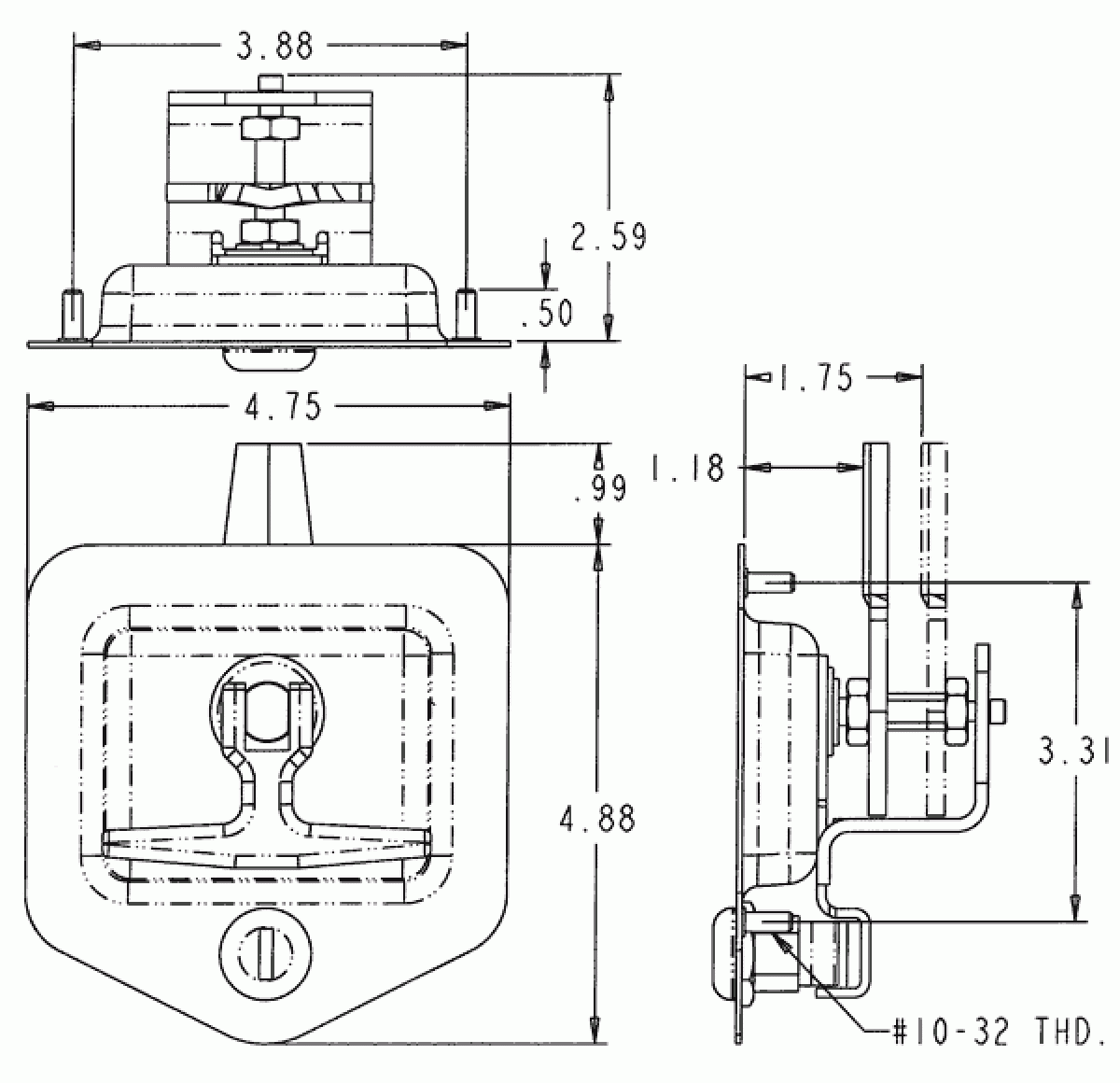 Single Latch Point Folding-T Handle Latch, w/Blind Studs, Gasket & Cylinder w/Keys Included