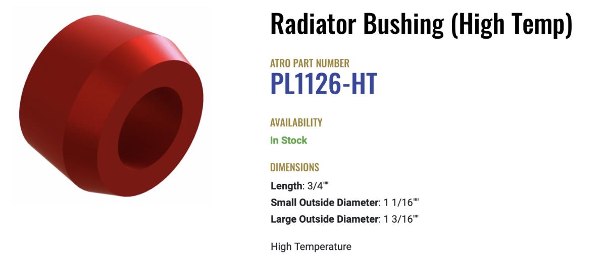 Atro Polyurethane High Temp Peterbilt Radiator Mount Bushing PL1126-HT