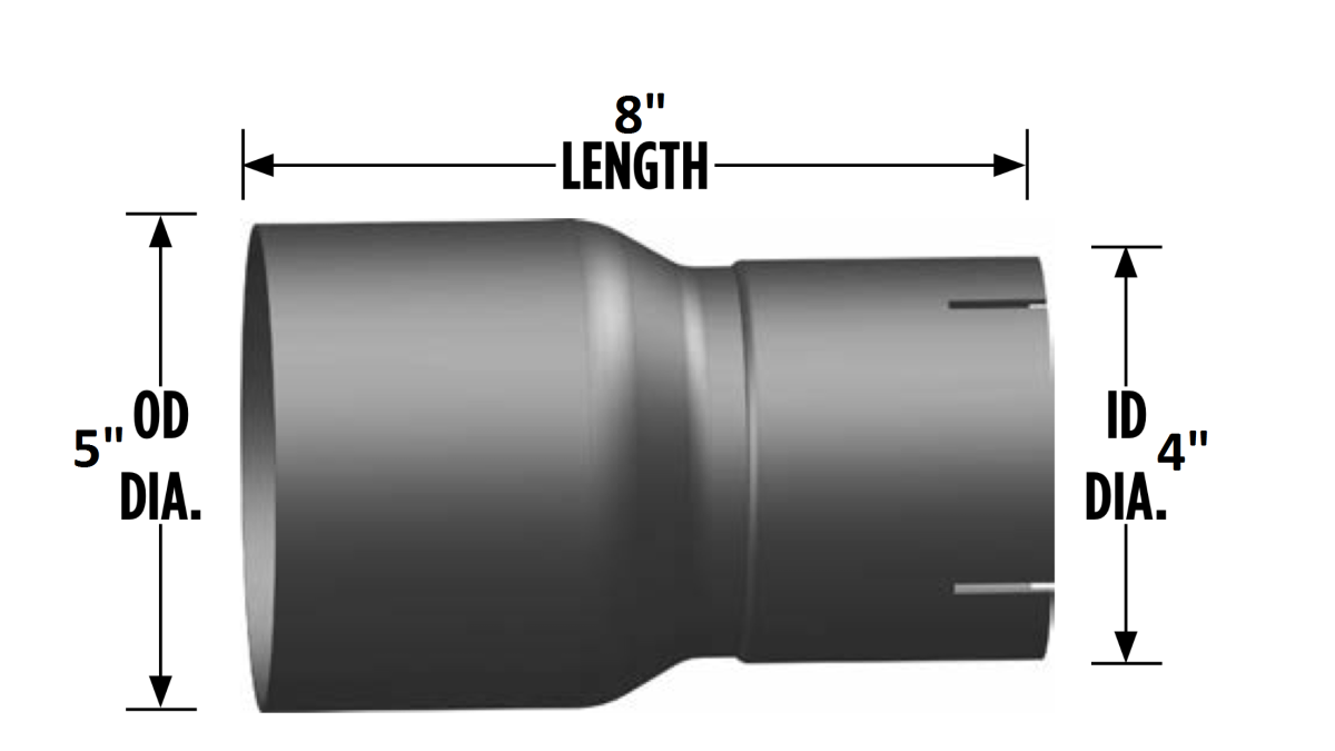 5"-4" O.D./I.D. Reducer Exhaust Pipe Coupler 8" Length