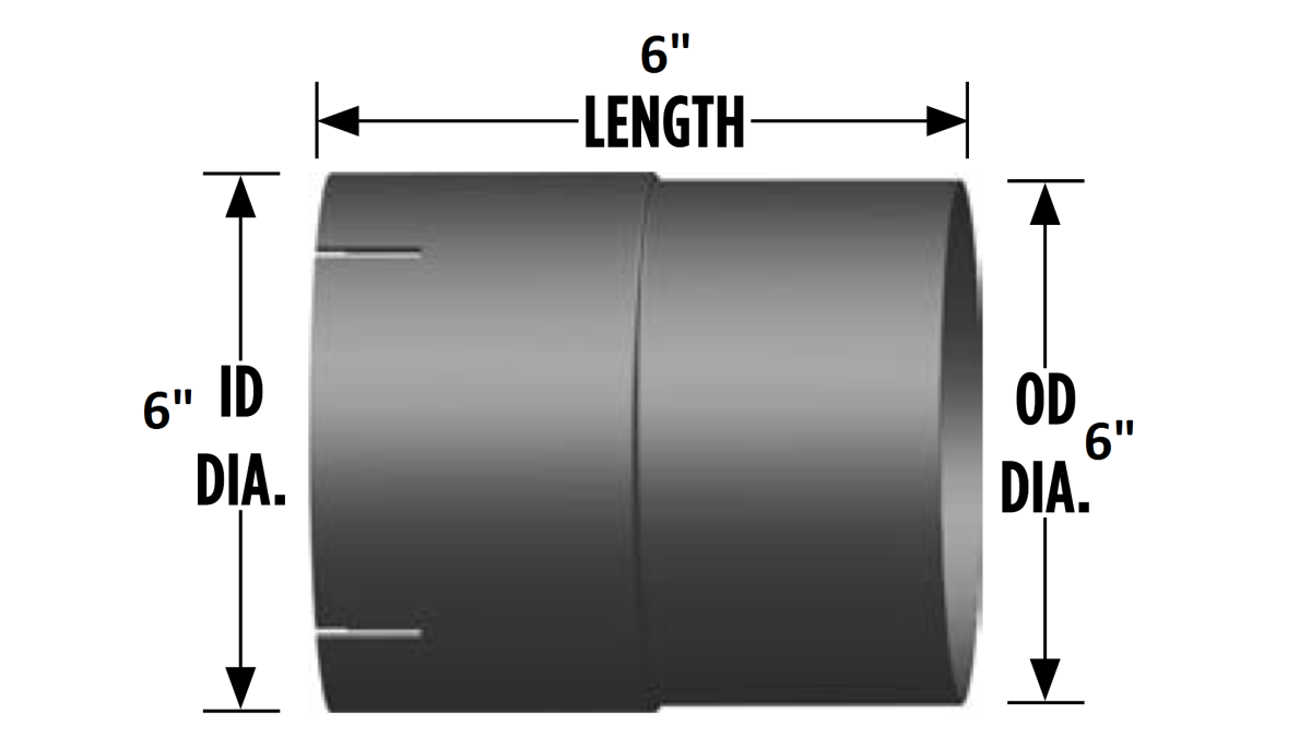 6" I.D./O.D. Coupler for Exhaust Pipe 6" Length