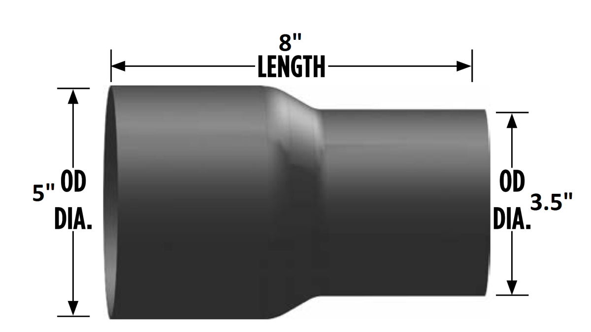 5"-3.5" O.D. Reducing Exhaust Pipe Coupler 8" Length