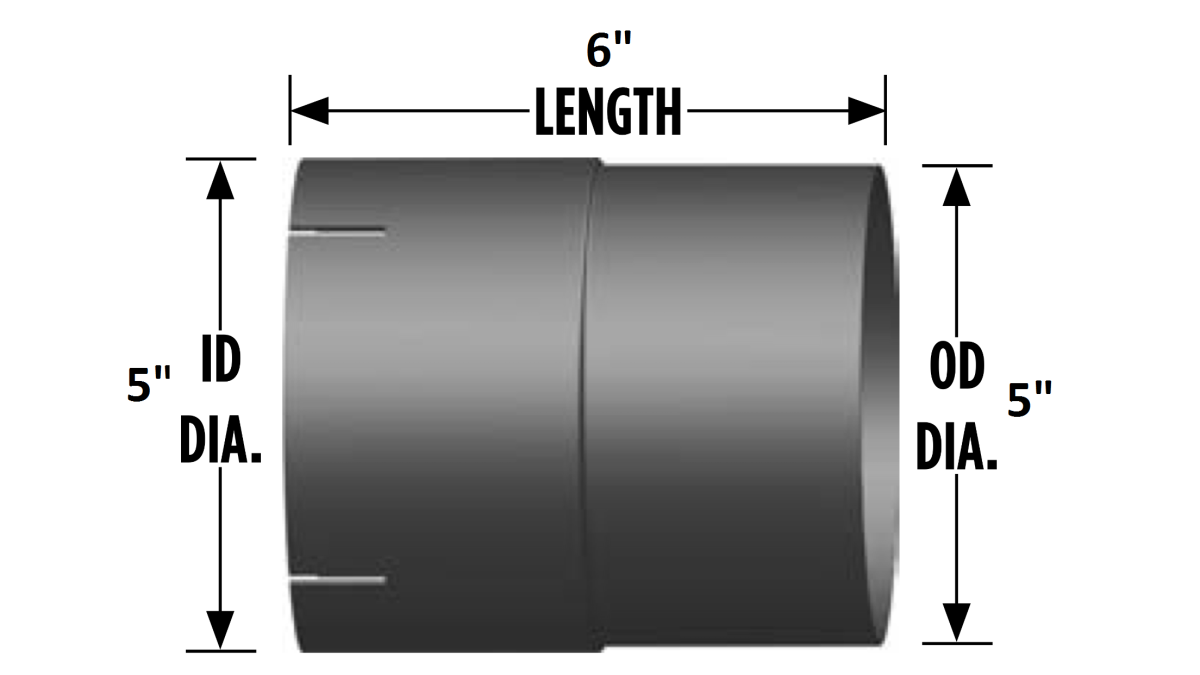 5" I.D./O.D. Coupler for Exhaust Pipe 6" Length