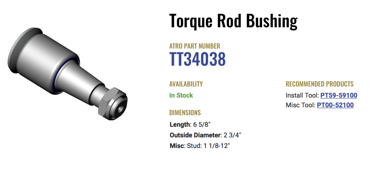 Atro TT34038 Torque Rod Bushing for Hendrickson 340 Series