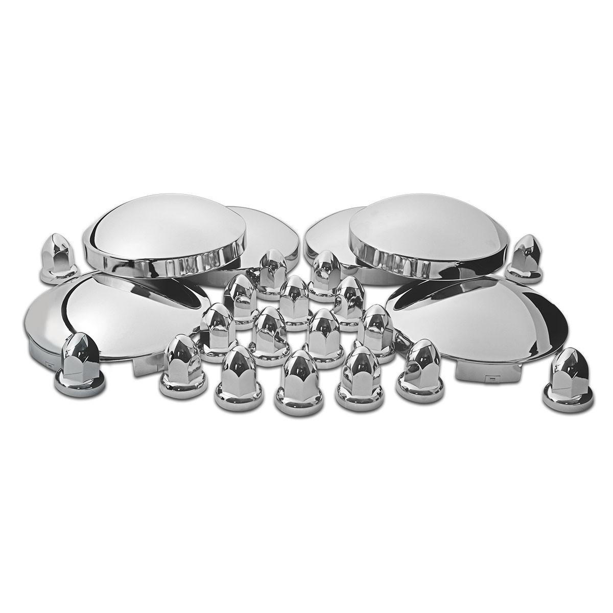 Trux Front & Rear Chrome Hub Cap & Chrome Plastic ABS Nut Cover Kit THUB-C2