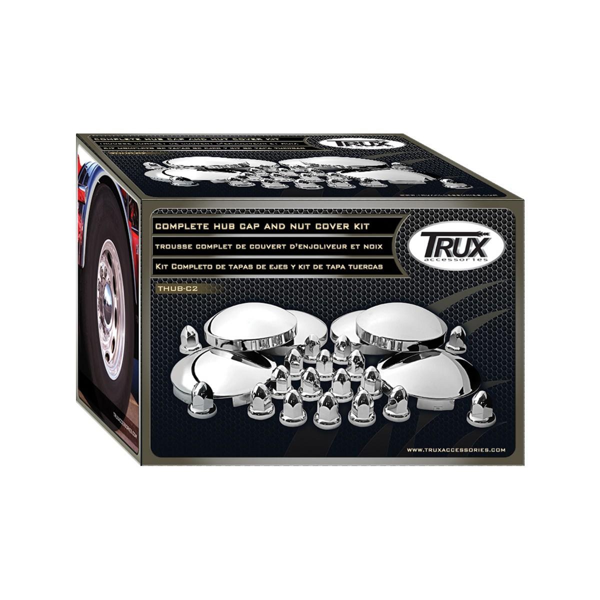 Trux Front & Rear Chrome Hub Cap & Chrome Plastic ABS Nut Cover Kit THUB-C2