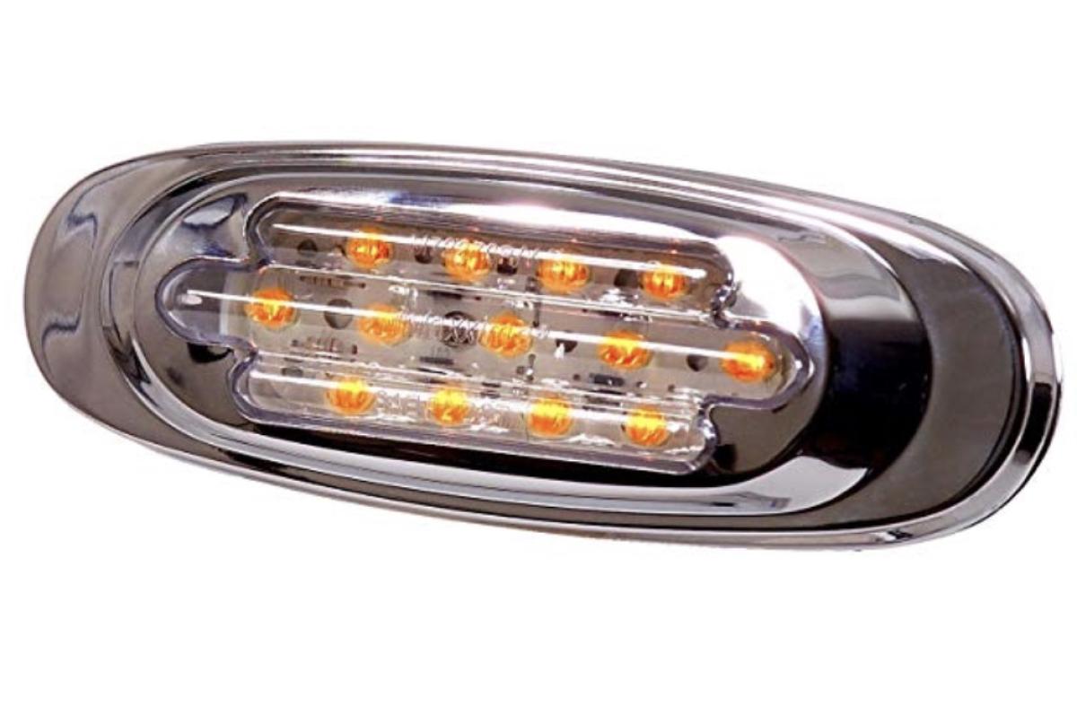 Amber LED Clear Lens Oval Clearance Marker Light with Stainless Steel Bezel
