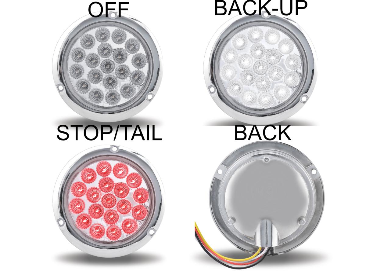 4" DUAL REVOLUTION RED STOP, TURN & TAIL TO WHITE BACK UP LED LIGHT WITH FLANGE MOUNT