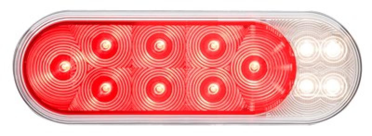 Fusion 16-LED 6-in. stop/turn/tail/back-up light, red and clear lens, red and white LEDs, recess grommet mount, dual PL-3 connection
