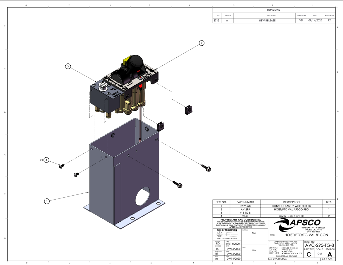 Apsco AVC295TG8 PTO/Hoist Control Tailgate Lock & PTO Auto Kick Out 8" Tower