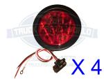 (4) Red 12/24v 10 LED 4" Round Truck Trailer Brake Stop Turn Tail Lights