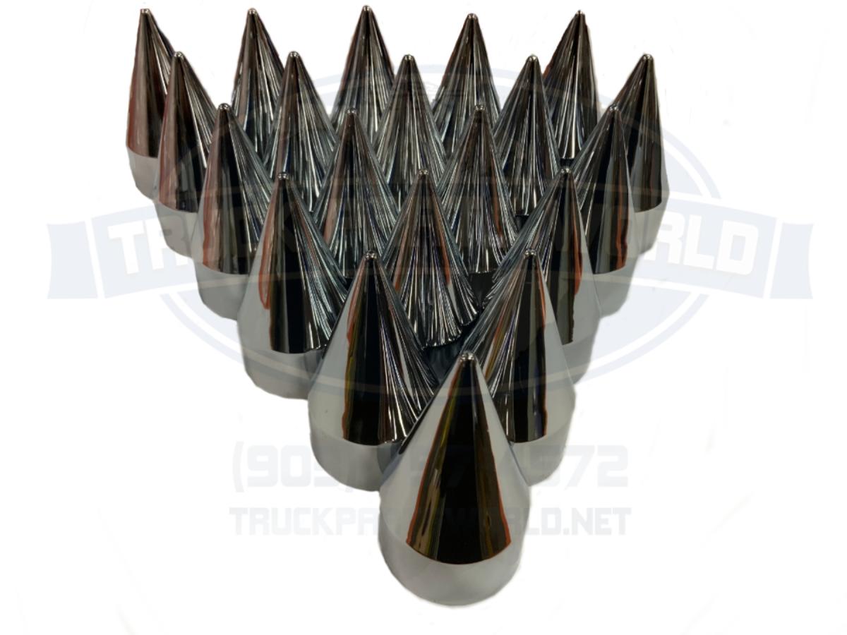 Set of 20 Chrome Lug Nut Cover Spike Style Threaded 33mm 4-3/16 Tall P/N 10264