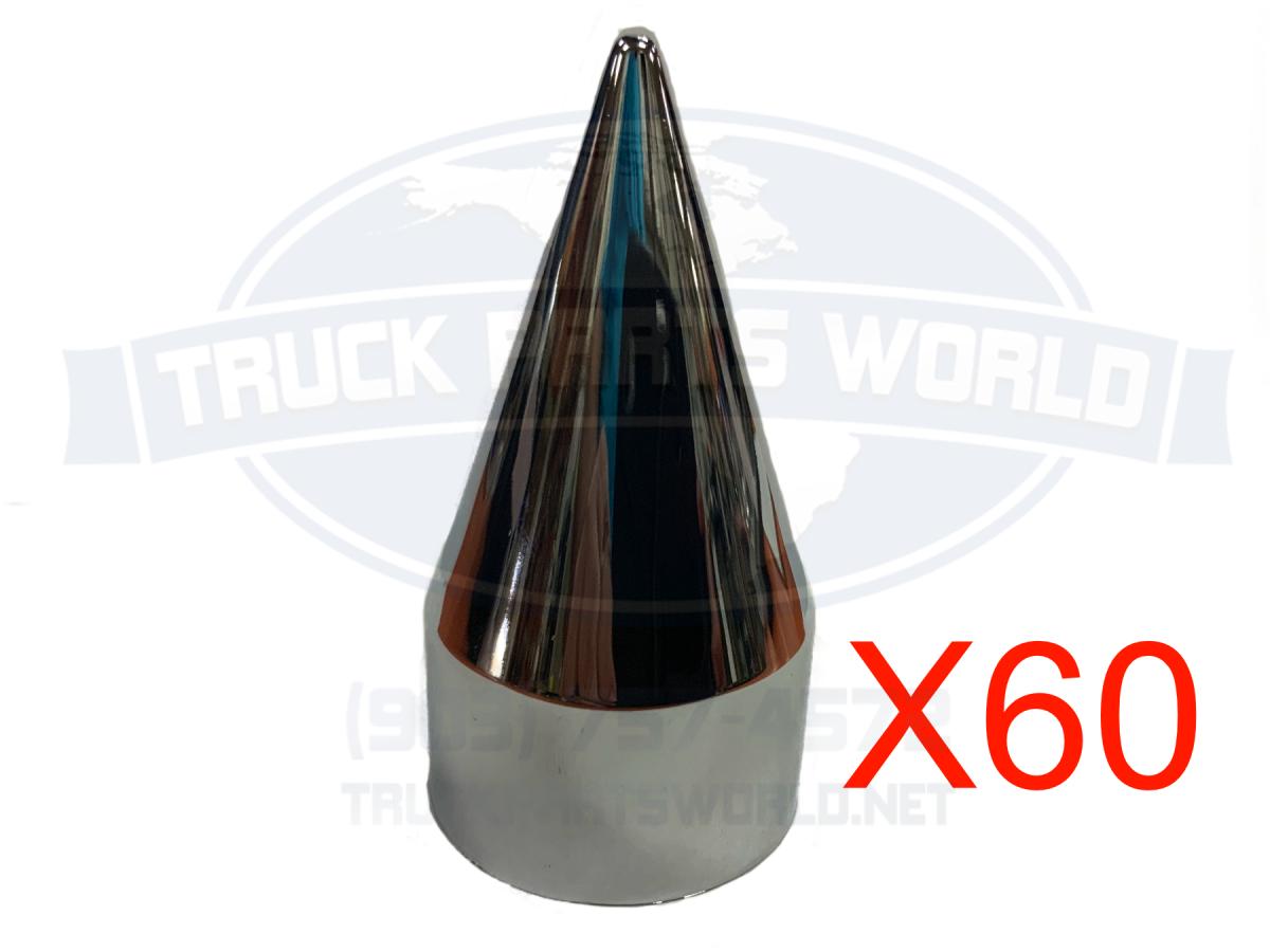 Set of 60 Chrome Lug Nut Cover Spike Style Push On 33mm 4.137"