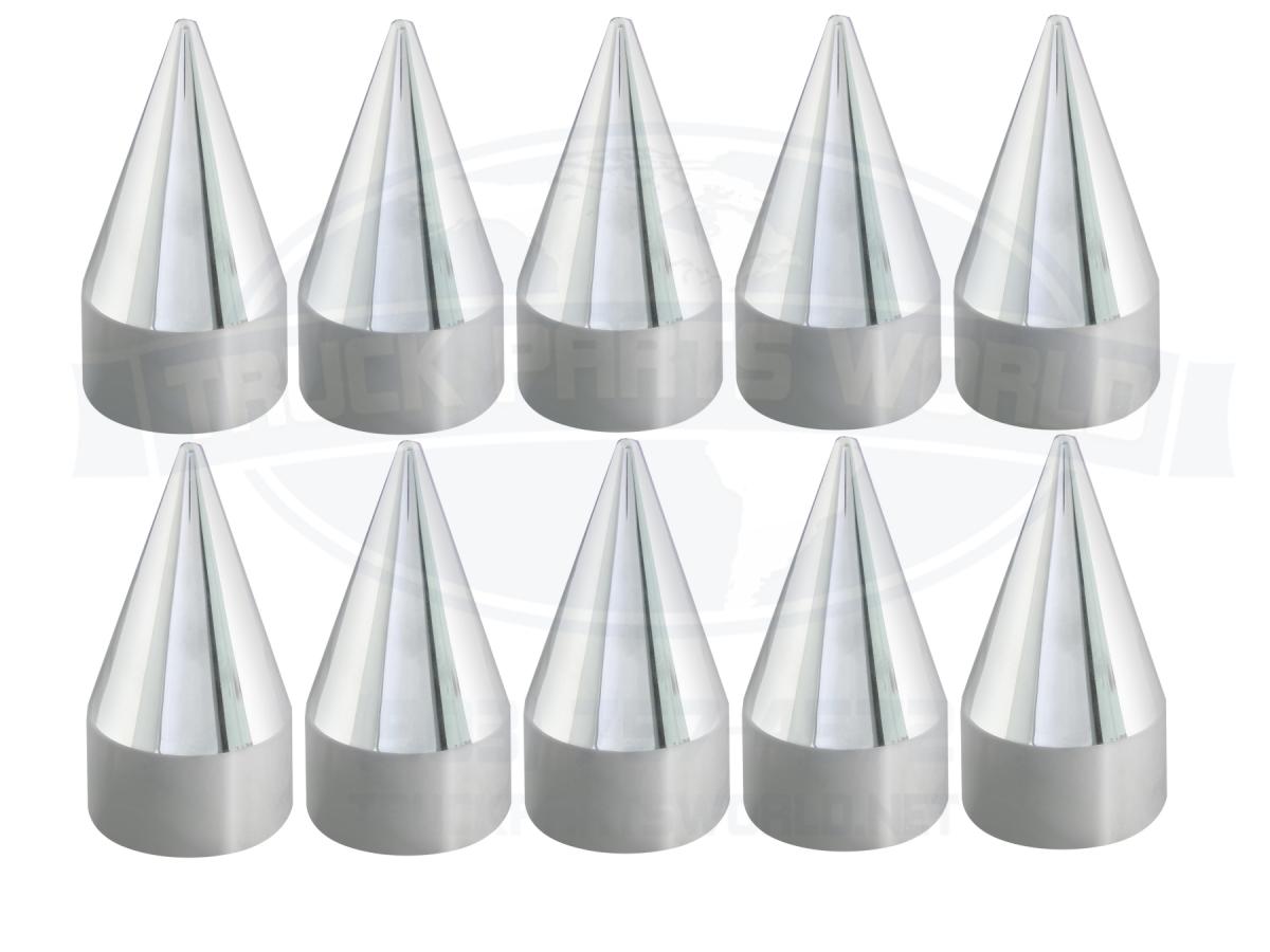 Set of 10 Chrome Lug Nut Cover Spike Style Threaded 33mm 4-3/16 Tall P/N 10264