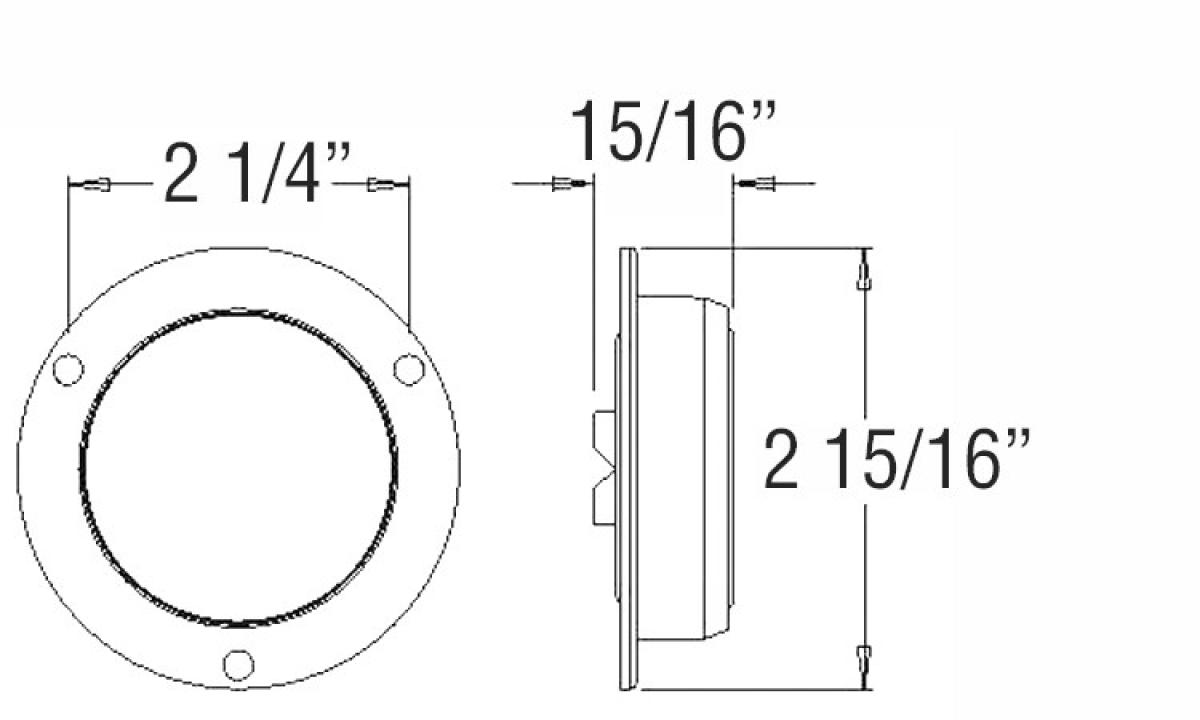 Red 2" recess flange mount marker/clearance light, black flange, PC rated, PL-10 connection