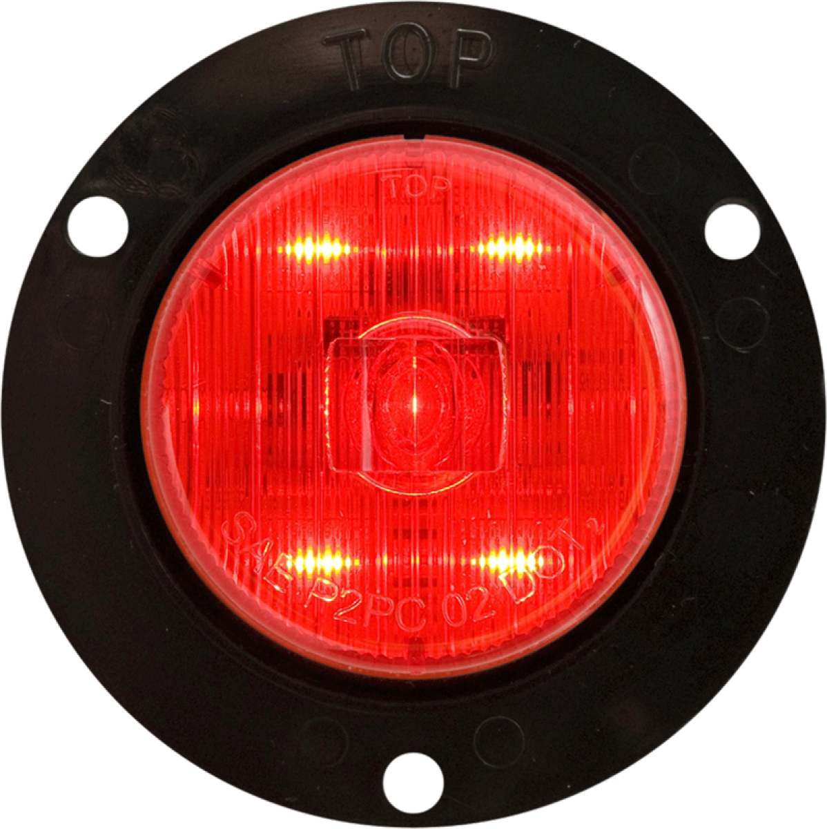 Red 2" recess flange mount marker/clearance light, black flange, PC rated, PL-10 connection
