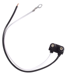 Right angle 2-wire pigtail with PL-10 plug, 6” leads, 4.25mm eyelet on ground wire