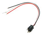 Three-pin PL-3 straight pigtail, 10” leads, ring terminal on ground, stripped wire ends on power leads