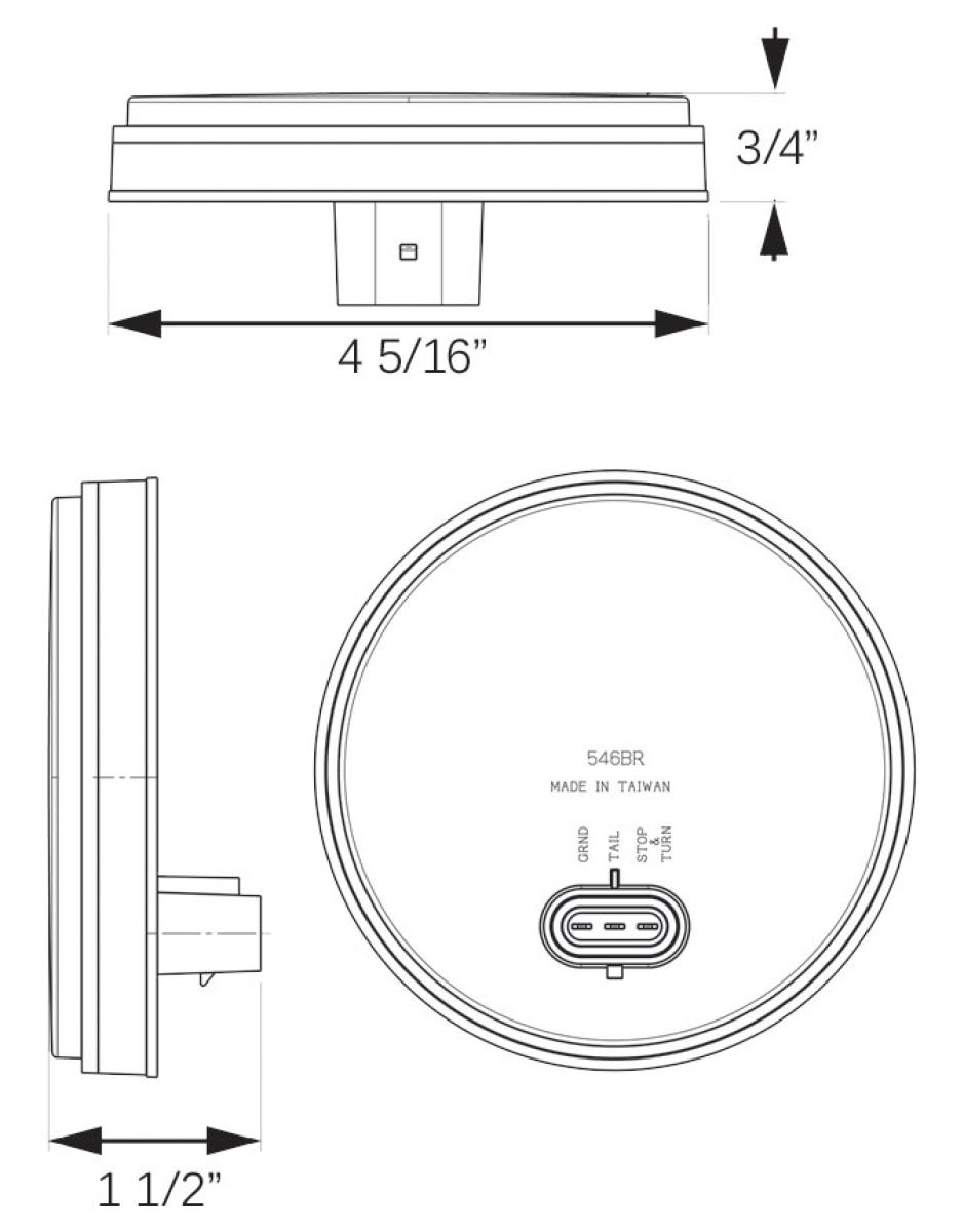 Red stop/turn/tail light, weathertight connection, 12V