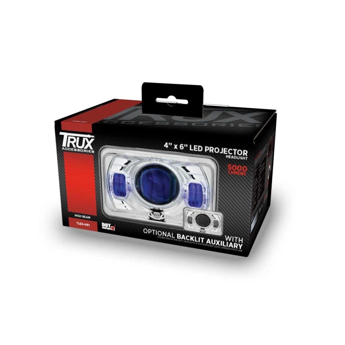 TLED-H91  4" X 6" LED PROJECTOR HEADLIGHT WITH OPTIONAL BACKLIT AUXILIARY - HIGH BEAM