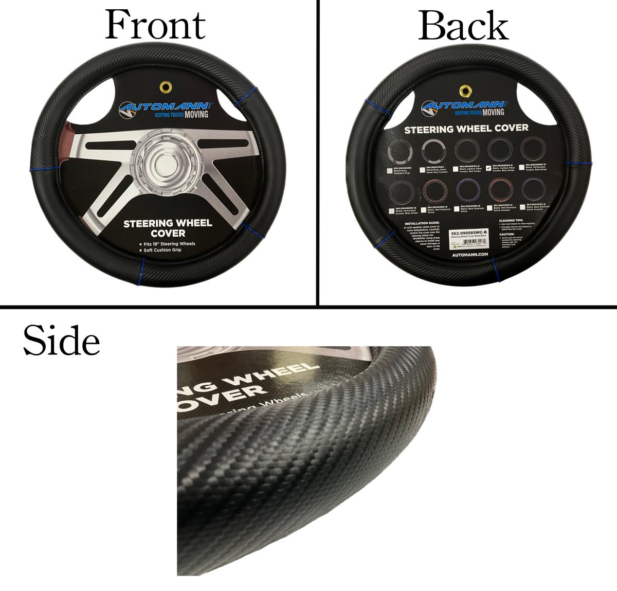 Semi Truck Steering Wheel Cover Large Size 18 Inch Big Rig Trucks Blue/Carbon