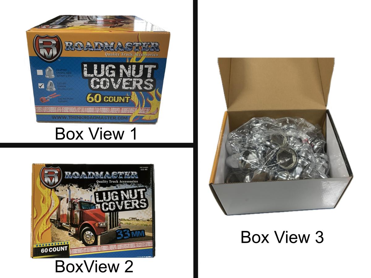 60 Chrome Pointed Lug Nut Covers, 33mm Flanged W/ Removal Tool