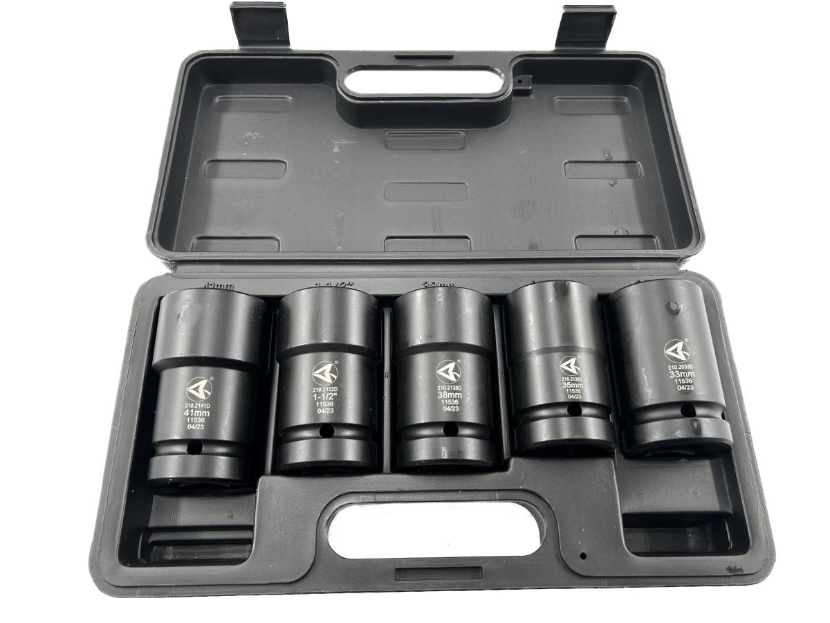 5 Piece Wheel Nut 1 Inch Drive Deep Impact Socket Set 1-1/2 , 33mm, 13/16SQ, 35m