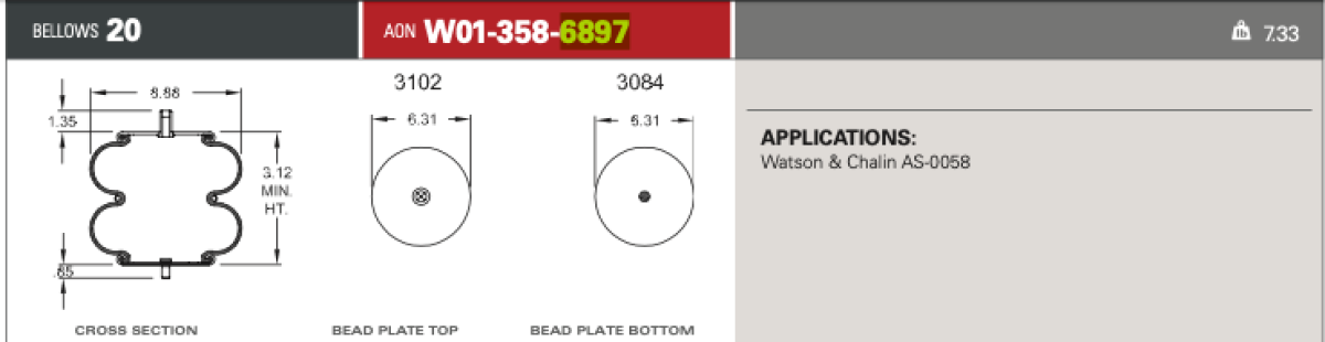 6897 Firestone Air Spring for Ridewell Watson and Chalin