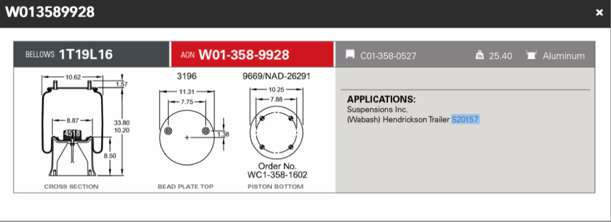 Firestone Airspring 9928 ( Wabash) Hendrickson Trailer