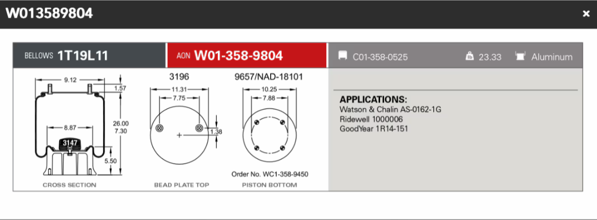 Firestone Airspring 9804 Watson & Chalin AS-0162-1G Ridewell 1000006