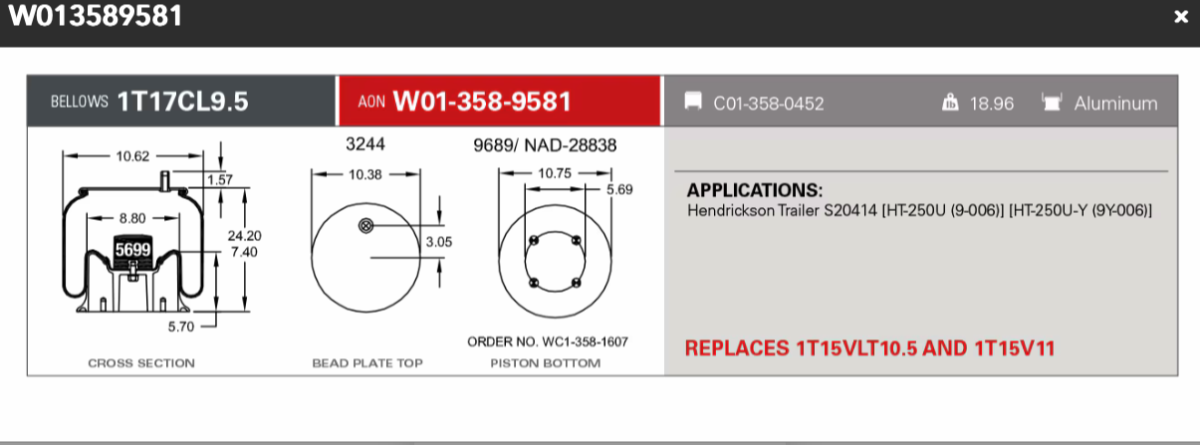 Firestone Airspring 9581 for Hendrickson Trailer HT-250U 9-006