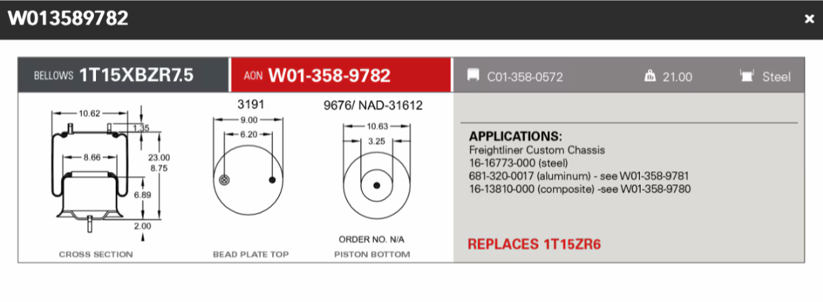 Firestone Airspring 9782 for a Freightliner