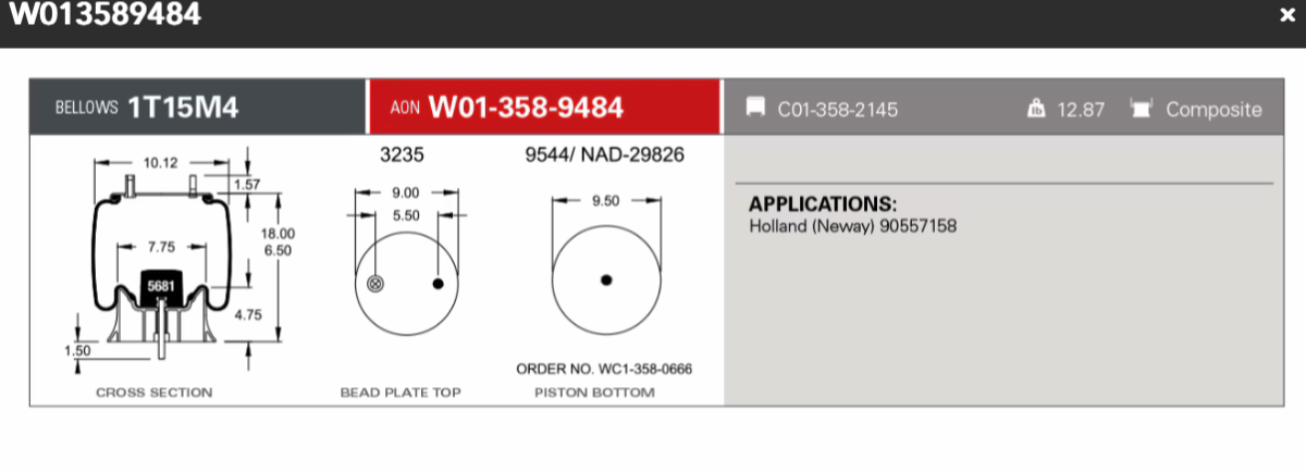 Firestone Airspring 9484 Neway/ Holland Suspension