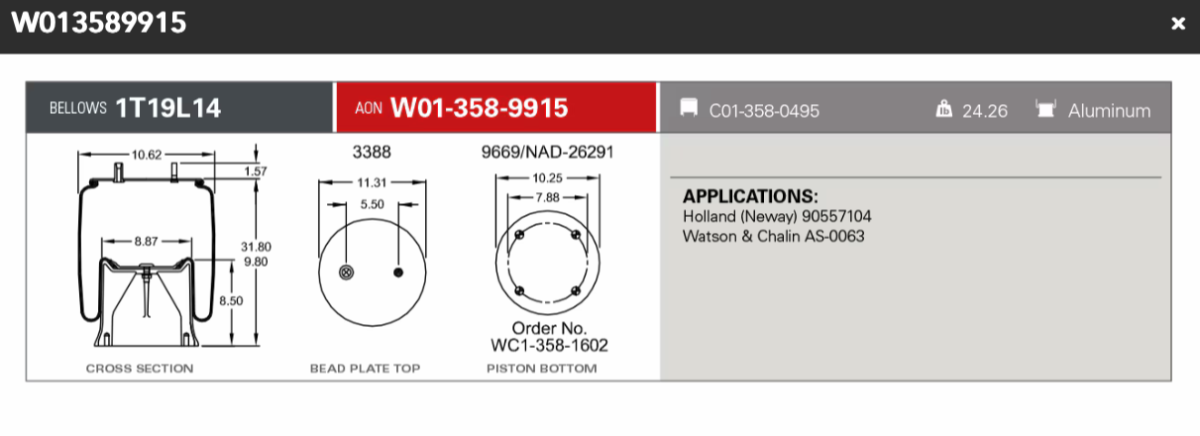 Firestone Airspring 9915 Holland (Neway) 90557104 Watson & Chalin AS-0063