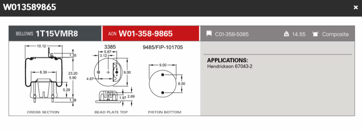 Firestone Airspring 9865 Hendrickson 67043-2