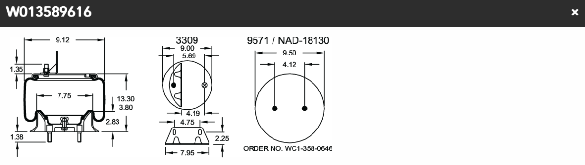 Firestone Airspring 9616 for Kenworth rear AG100 Airglide K30316