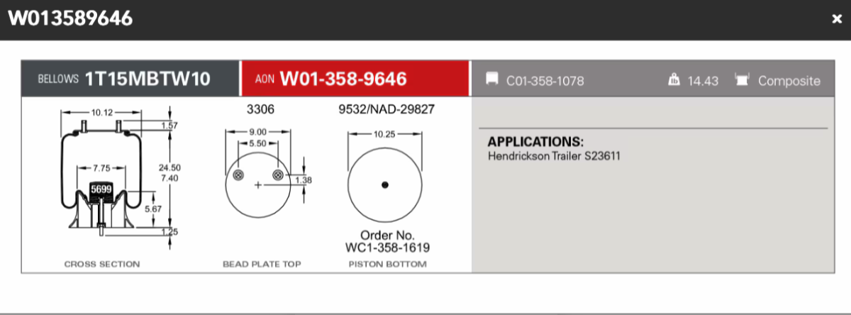 Firestone Airspring 9646 Hendrickson Trailer S23611