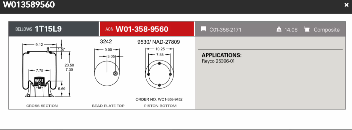Firestone Airspring 9560 for Reyco 25396-01