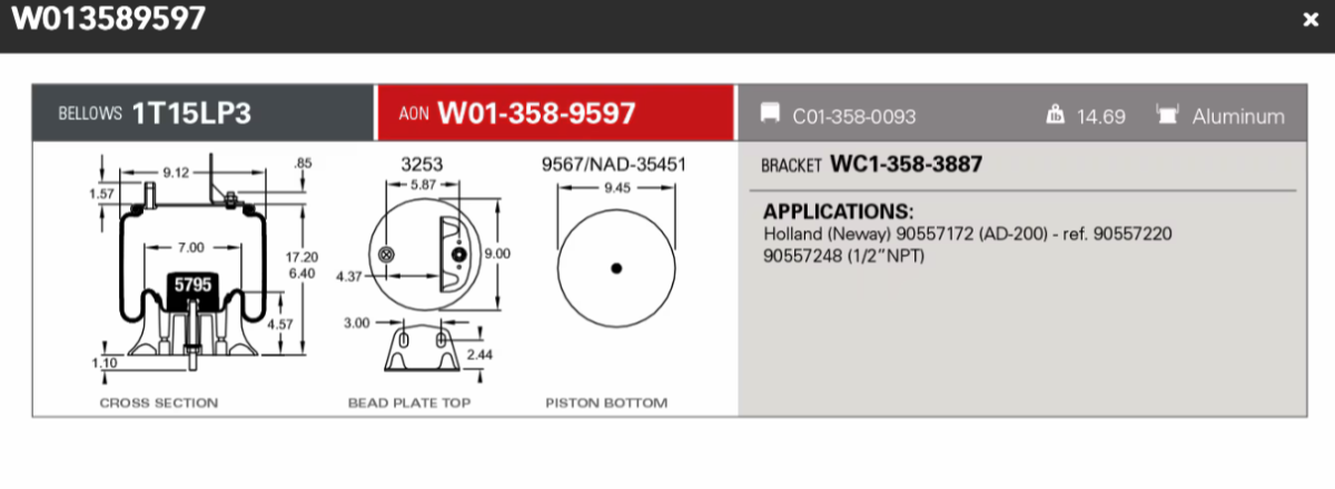 Firestone Airspring 9597  (Holland Neway 90557172 AD-200 90557220