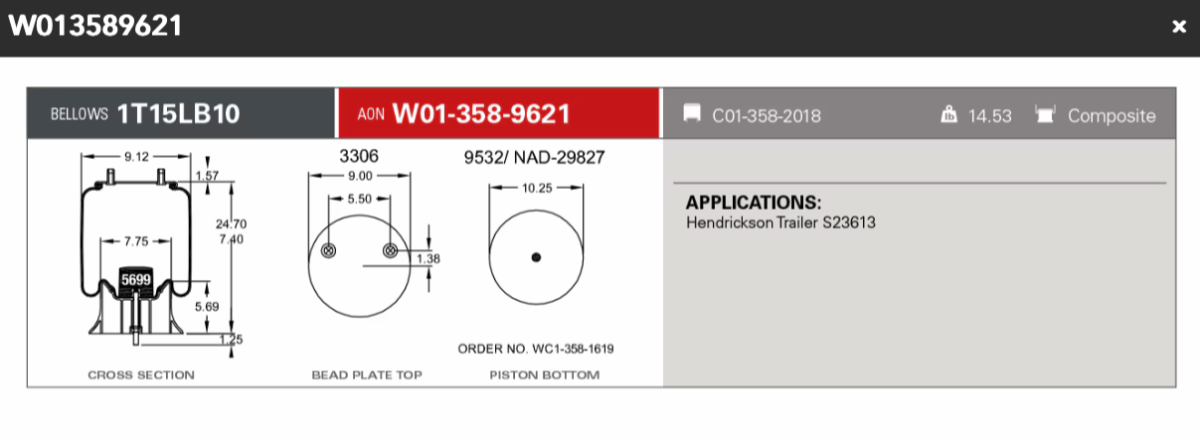 Firestone Airspring 9621 for Hendrickson Trailer S23613