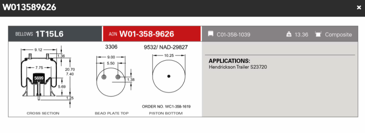 Firestone Airspring 9626 for Hendrickson Trailer S23720