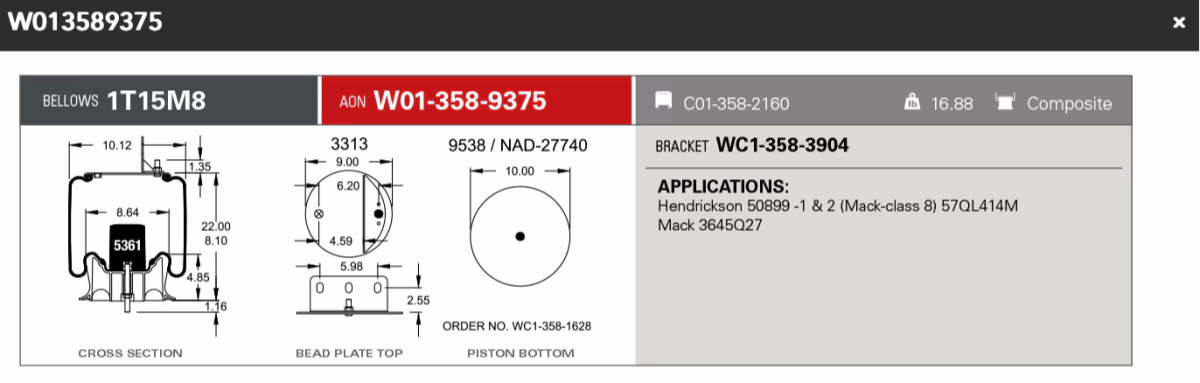 Firestone Airspring 9375 Hendrickson 50899-1 & 2 (Mack-class 8) 57QL414M
Mack 3645027