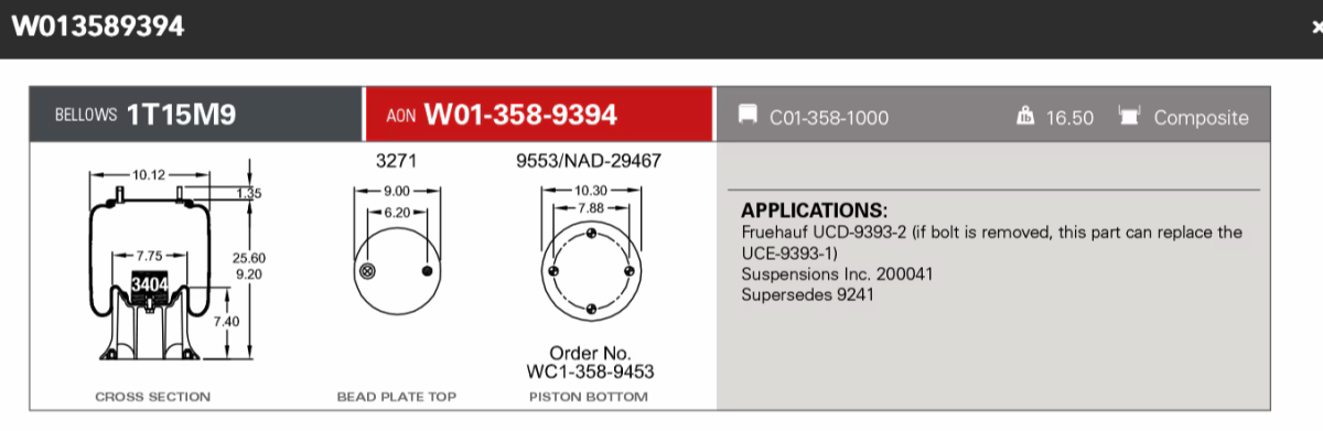 Firestone Airsping 9394 Fruehauf Trailer NT2 & T1