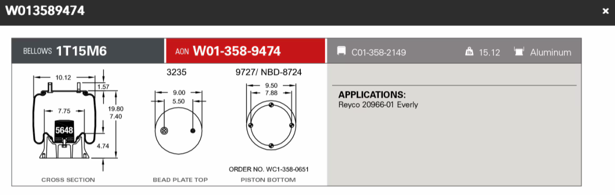 Firestone Airspring 9474 Reyco 20966-01