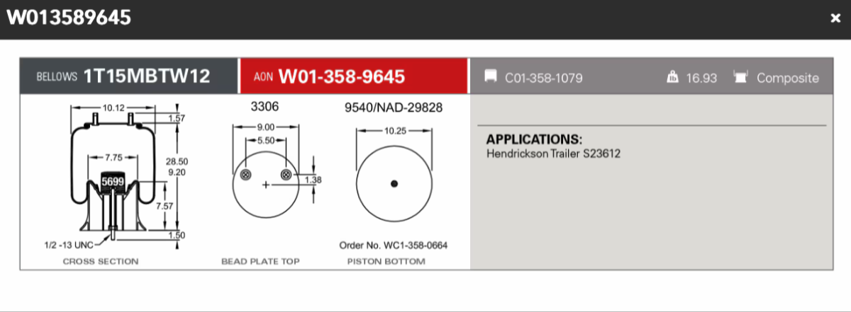 Firestone Airspring 9645 For Hendrickson Trailer S23612