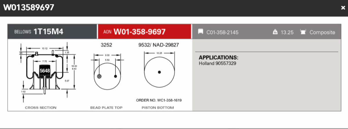 Firestone Airspring 9697 Holland 90557329