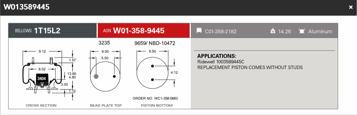 Firestone Airspring 9445 Rideweel 1003589445C