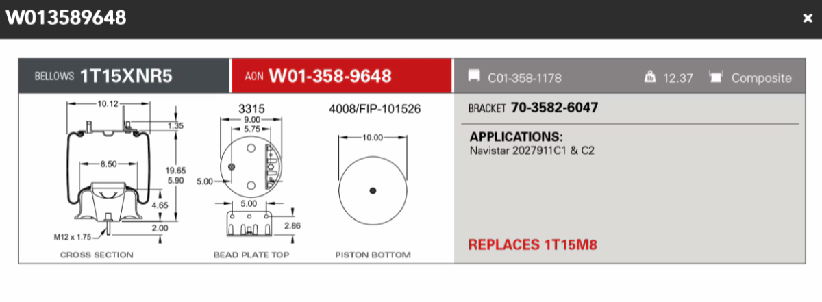 Firestone 9648 Navistar 2027911C1 & C2